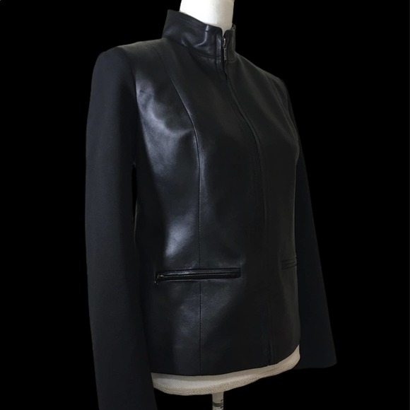 Talbots Black Leather-Front Motorcycle Jacket 2 - Picture 3 of 11